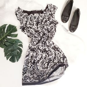 AA STUDIO Ruffle Neck Sheath Pleated Paisley Dress